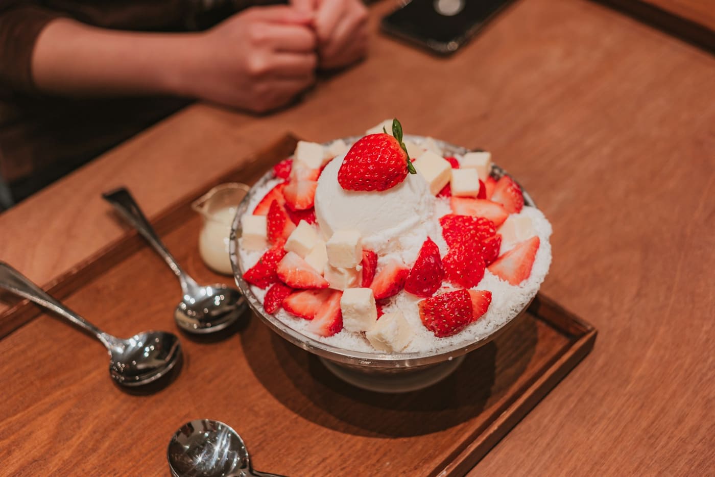 Strawberry bingsu: Korean shaved ice with strawberries and cream
